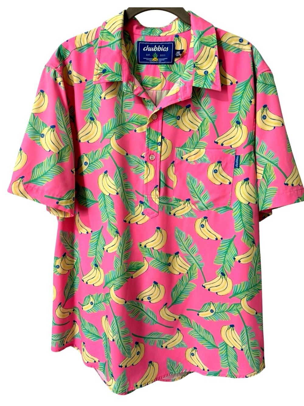Chubbies Polo Shirt Mens Large Bananas Leaves Print Colorful Performance Stretch